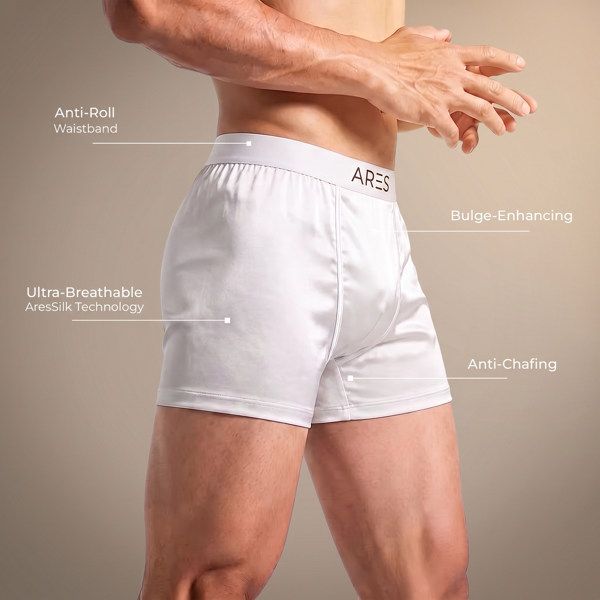 Ares Seiden-Boxershorts | Ganztägiger Komfort (Weiße Edition)